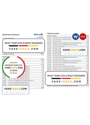 USA Metabank deposit account statement, Word and PDF template, 3 pages