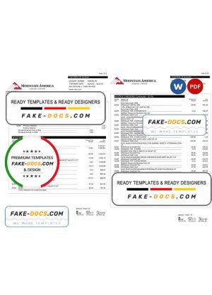 USA Mountain America Credit Union bank statement, Word and PDF template, 6 pages