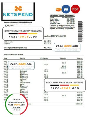 USA Netspend bank statement Word and PDF template