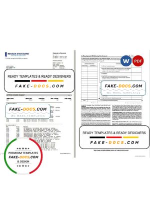 USA Nevada State Bank anytime checking statement, Word and PDF template, 4 pages
