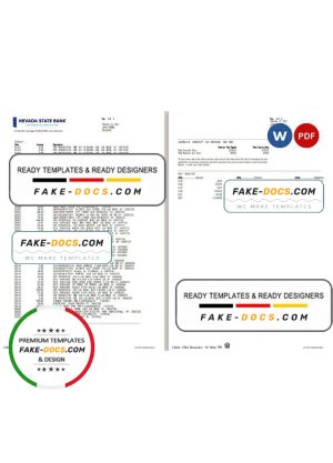 USA Nevada State Bank business checking statement, Word and PDF template, 4 pages
