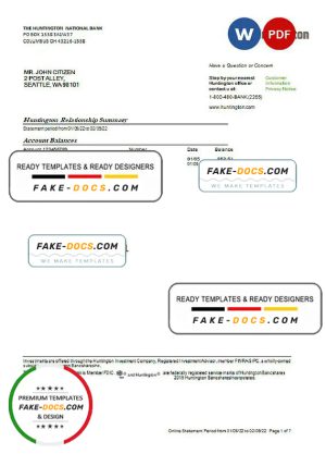 USA Ohio Huntington bank statement Word and PDF template, 7 pages