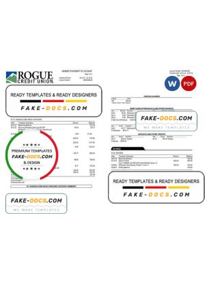 USA Oregon Rogue bank statement, Word and PDF template, 3 pages