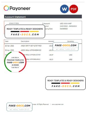 USA Payoneer account statement Word and PDF template
