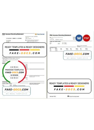 USA PNC bank statement, Word and PDF template, 2 pages