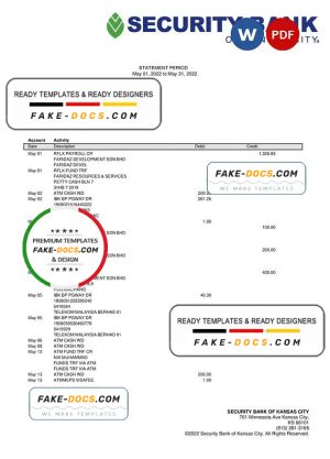 USA Security Bank of Kansas city bank statement Word and PDF template