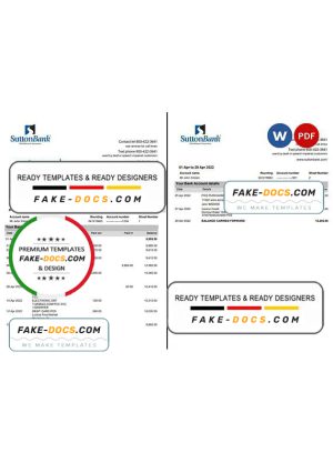 USA Sutton bank statement Word and PDF template, 2 pages