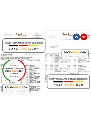 USA TCF bank statement, Word and PDF template, 3 pages