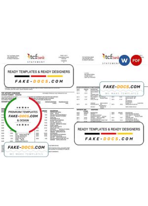 USA TCF bank statement, Word and PDF template, 3 pages