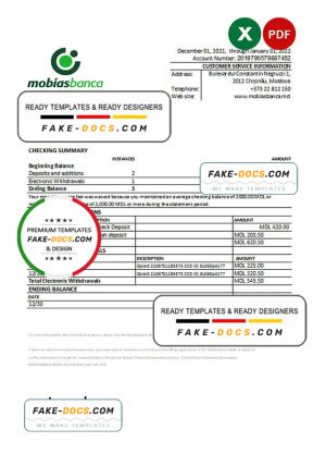 Moldova Mobiasbanca bank statement Excel and PDF template Moldova Mobiasbanca bank statement Excel and PDF template