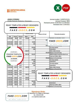 Montenegro Hipotekarna bank statement Excel and PDF template Montenegro Hipotekarna bank statement Excel and PDF template