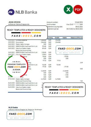 Montenegro NLB bank statement Excel and PDF template Montenegro NLB bank statement Excel and PDF template