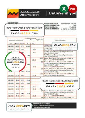 Morocco Attijariwafa bank statement Excel and PDF template Morocco Attijariwafa bank statement Excel and PDF template