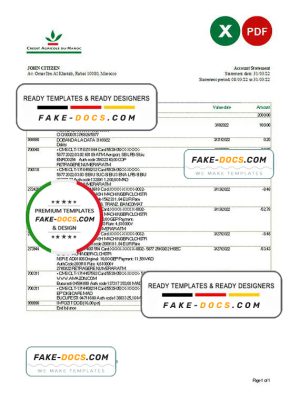 Morocco Credit Agricole bank statement Excel and PDF template Morocco Credit Agricole bank statement Excel and PDF template