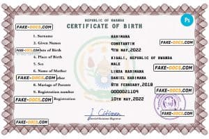 Rwanda birth certificate PSD template, completely editable