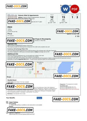 Mauritania hotel booking confirmation Word and PDF template, 2 pages