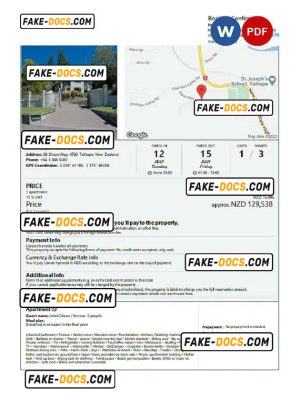 New Zealand hotel booking confirmation Word and PDF template, 2 pages