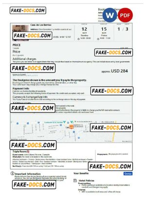 Nicaragua hotel booking confirmation Word and PDF template, 2 pages