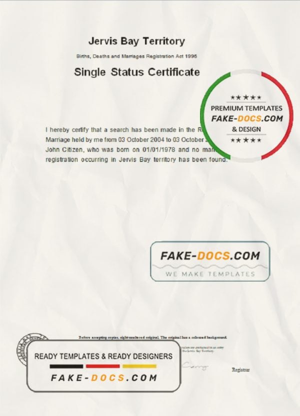 Australia Jervis Bay Territory divorce certificate template in Word format