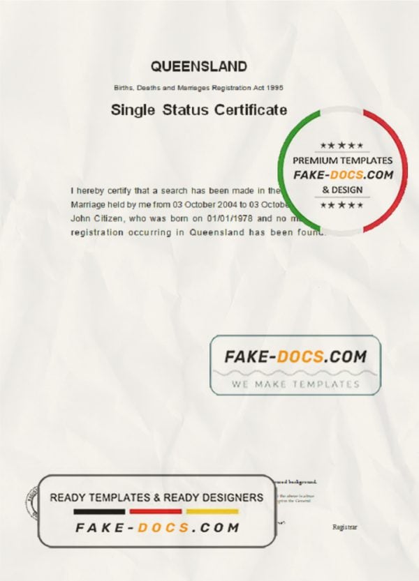 Australia Queensland divorce certificate template in Word format