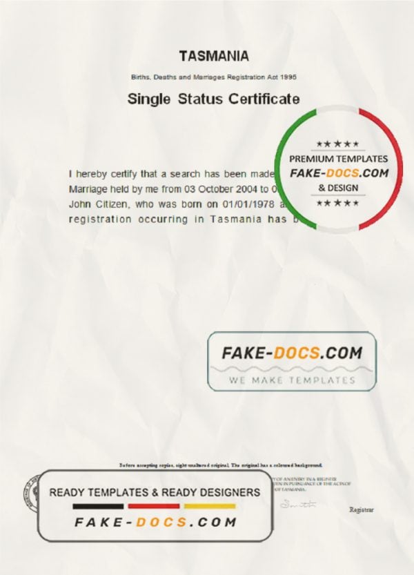 Australia Tasmania divorce certificate template in Word format