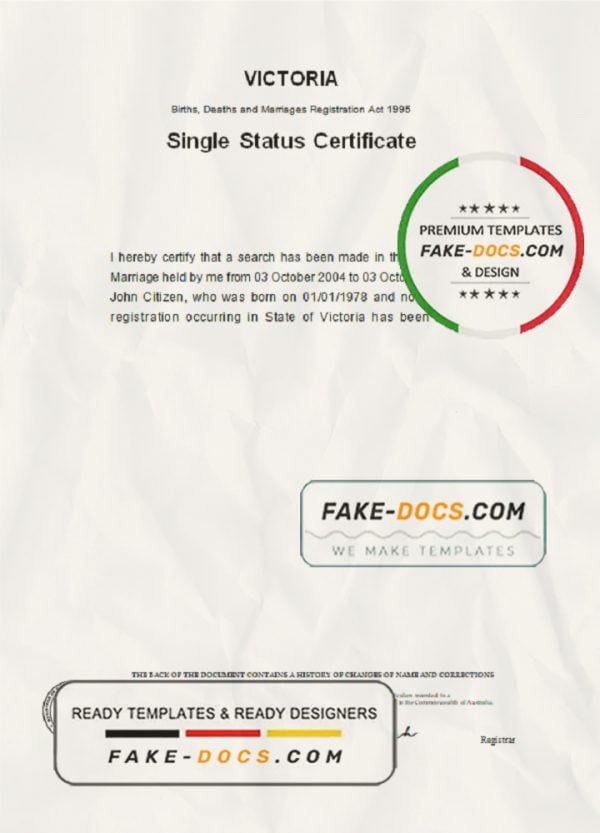 Australia Victoria divorce certificate template in Word format