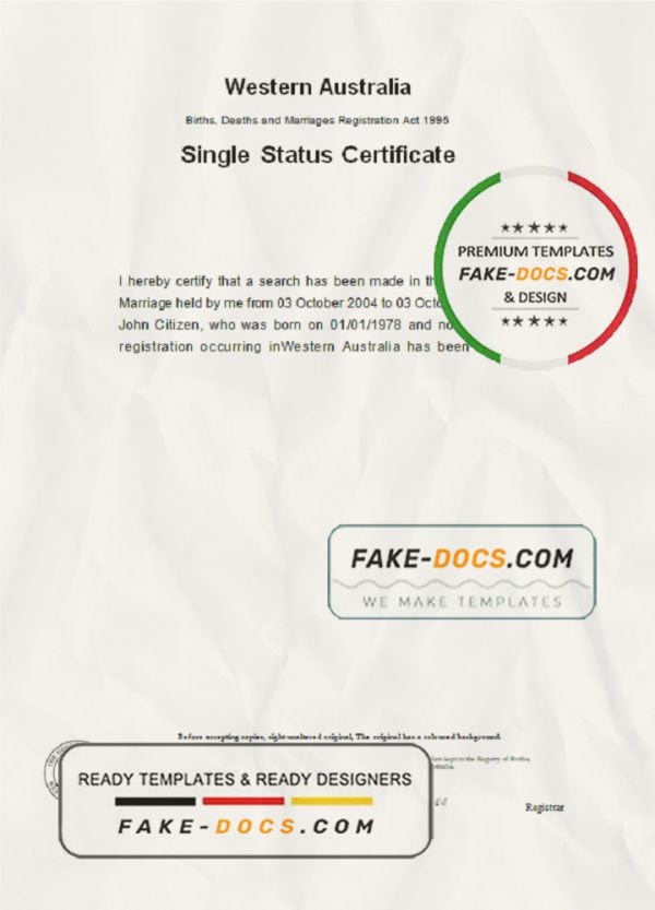 Australia Western Australia divorce certificate template in Word format
