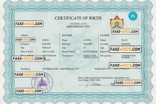 Nigeria vital record birth certificate PSD template, fully editable scan