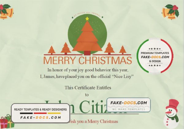 USA Christmas Gift certificate template in Word and PDF format scan