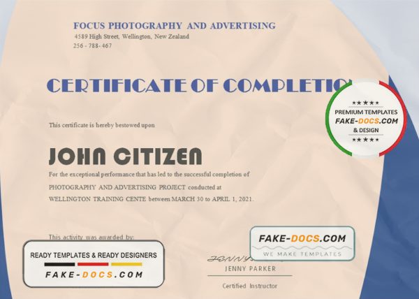 USA Completion Certificate template in Word and PDF format scan