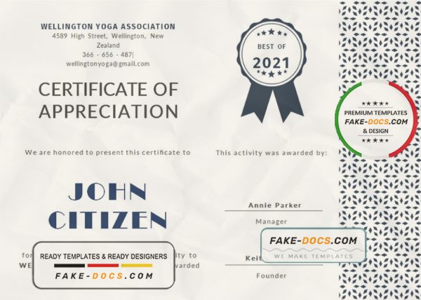USA Customer Appreciation Certificate template in Word and PDF format, version 2 scan