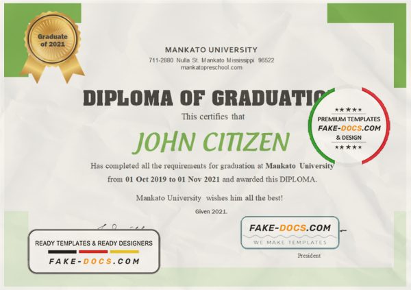 USA Diploma certificate template in Word and PDF format scan