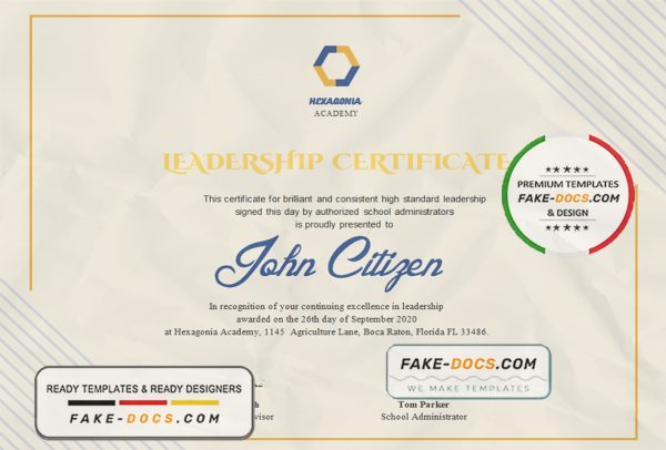USA Leadership certificate template in Word and PDF format scan