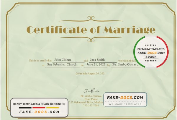 USA Marriage certificate template in Word and PDF format scan