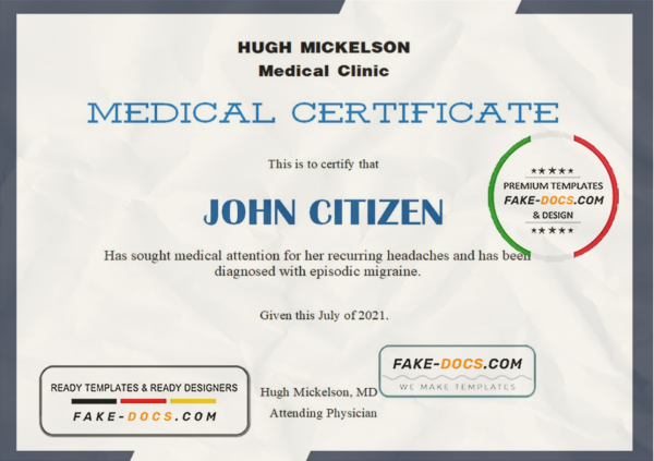 USA Medical certificate template in Word and PDF format scan