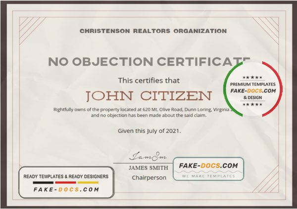USA No Objection certificate template in Word and PDF format scan