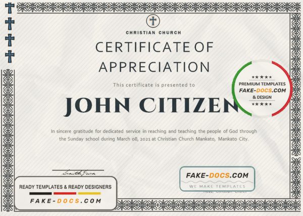 USA Pastor Appreciation certificate template in Word and PDF format scan