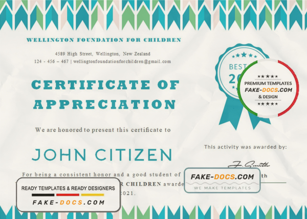 USA Student Appreciation certificate template in Word and PDF format scan