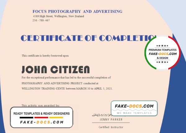 USA Completion Certificate template in Word and PDF format