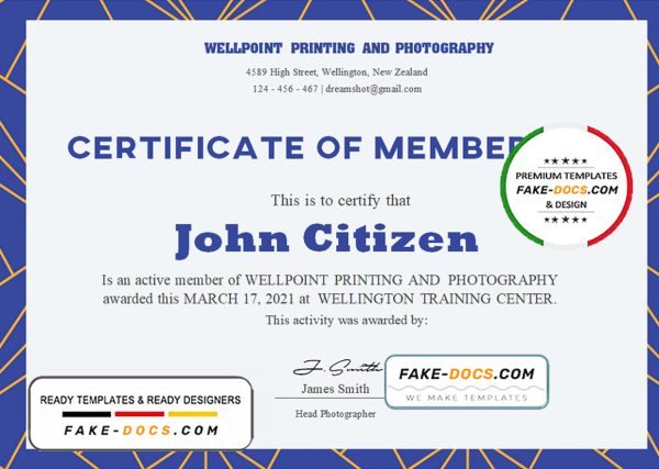 USA Membership certificate template in Word and PDF format