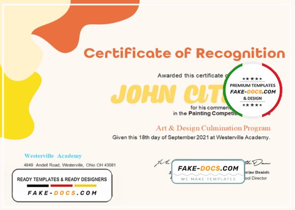 USA Painting Award certificate template in Word and PDF format