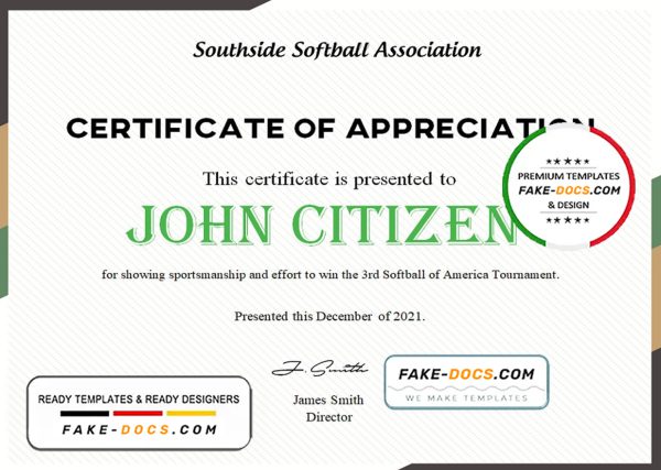 USA Softball certificate template in Word and PDF format
