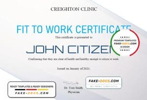 USA Fit to Work certificate template in Word and PDF format USA Fit to Work certificate template in Word and PDF format