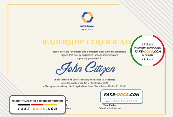 USA Leadership certificate template in Word and PDF format