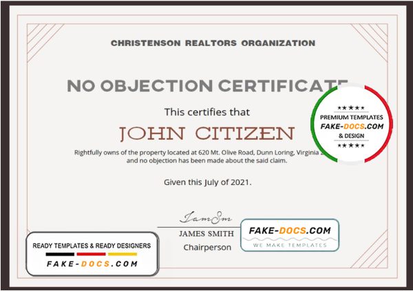 USA No Objection certificate template in Word and PDF format