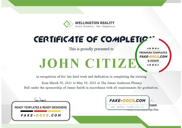 USA Completion certificate template in Word and PDF format, version 2