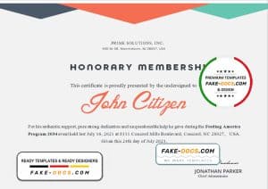 USA Honorary certificate template in Word and PDF format USA Honorary certificate template in Word and PDF format