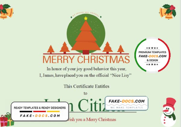 USA Christmas Gift certificate template in Word and PDF format