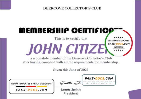 USA Club Membership certificate template in Word and PDF format
