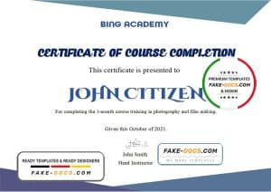 USA Course Completion certificate template in Word and PDF format USA Course Completion certificate template in Word and PDF format